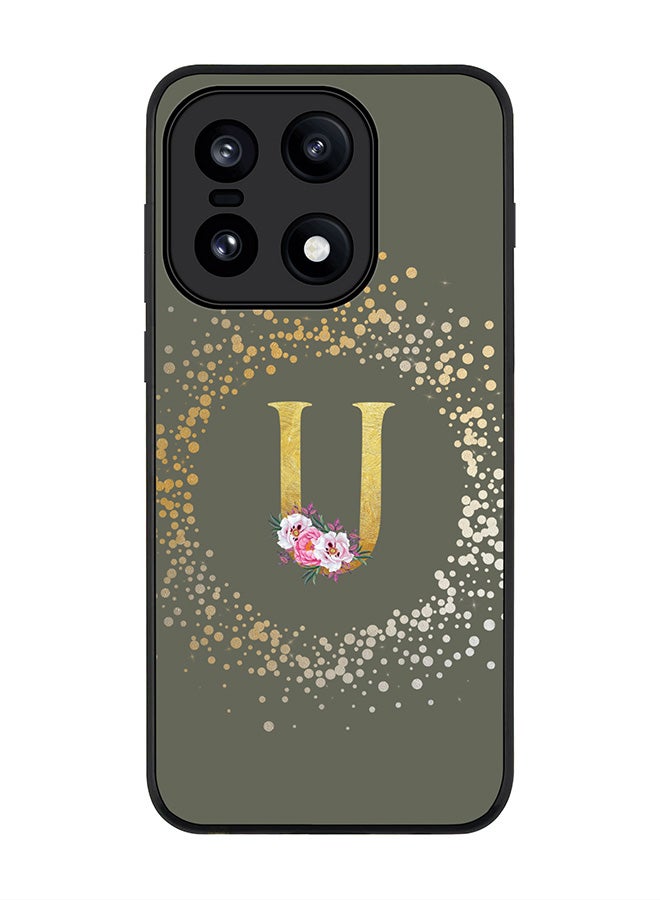 For OnePlus 15 Case,Slim fit Camera Protection, Shockproof Thin Phone cover  - Custom Monogram Floral - U  (Olive Green )